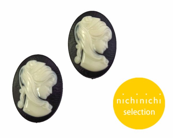 画像1: ns369/ヴィンテージ/ドイツ/プラスチックカメオ/レディブラック/約25×18mm (1)