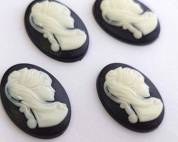 画像2: ns369/ヴィンテージ/ドイツ/プラスチックカメオ/レディブラック/約25×18mm (2)