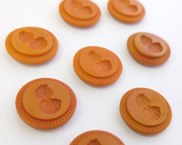 画像2: ns374/ヴィンテージ/ドイツ/ガラス/ラウンドレリーフ/テラコッタ/約21mm (2)