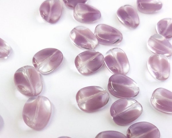 画像1: チェコガラスビーズ/ツイスト/クリア×ミルキーパープル/約12×9mm(2個) (1)