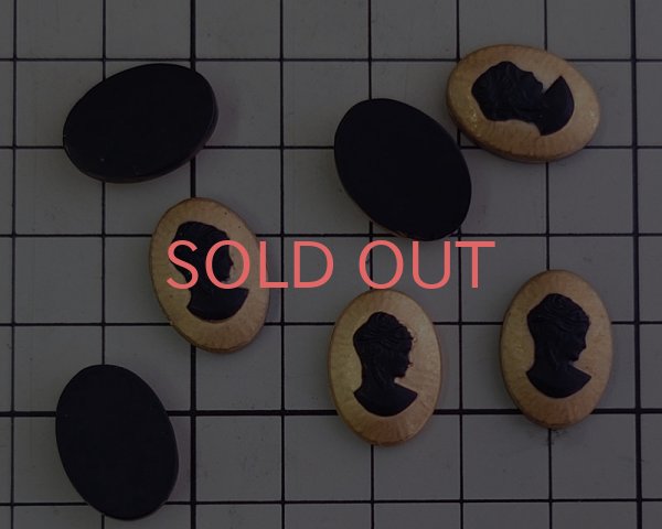 画像2: ns376/ヴィンテージ/ドイツ/ガラスカメオ/ブラック×マットゴールド/約18×13mm (2)