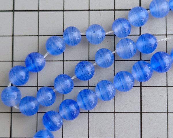 画像2: ヴィンテージ/日本/ハンドメイドガラスビーズ/ブルーストライプ/約8mm(1個) (2)
