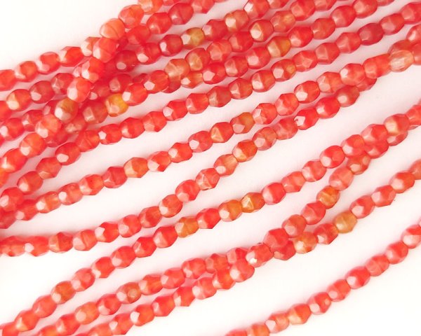 画像1: チェコガラスビーズ/ファイアポリッシュラウンド/コーラルマーブル/3mm(20個) (1)