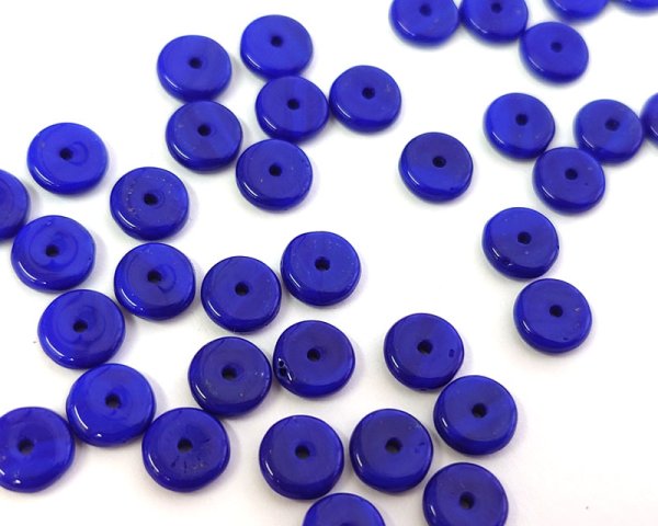 画像1: ヴィンテージ/ドイツ/ガラス/ネイビーロンデル/約7mm(4個) (1)