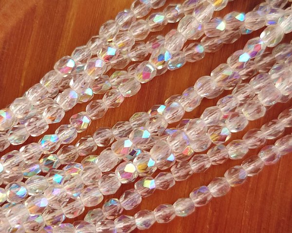 画像1: チェコガラスビーズ/ファイアポリッシュラウンド/クリスタルオーロラ/約4mm(20個) (1)