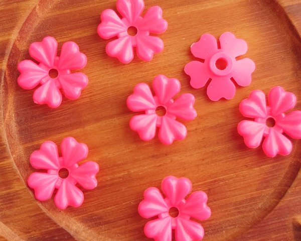 画像2: ヴィンテージ/ドイツ/プラスティック/フラワーa/ネオンピンク（2個） (2)