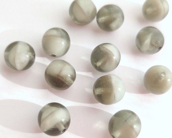 画像1: ヴィンテージ/ドイツ/ガラス/ラウンド/グレイ×ホワイト/約10mm（2個） (1)