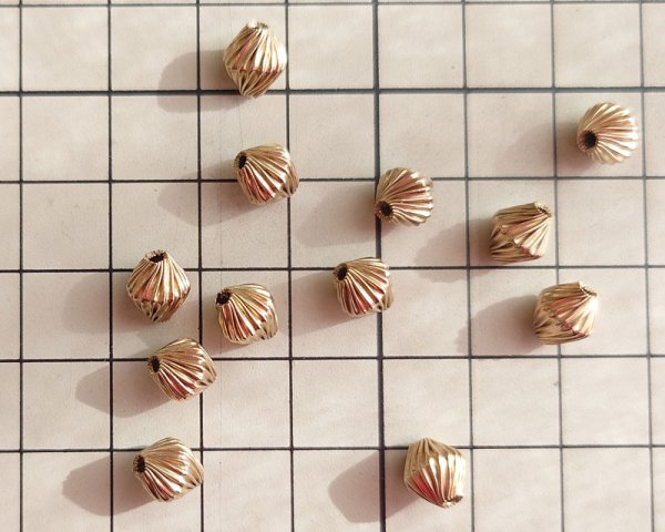 画像2: メッキなし真鍮/ビーズ/リブバイコン（2個） (2)