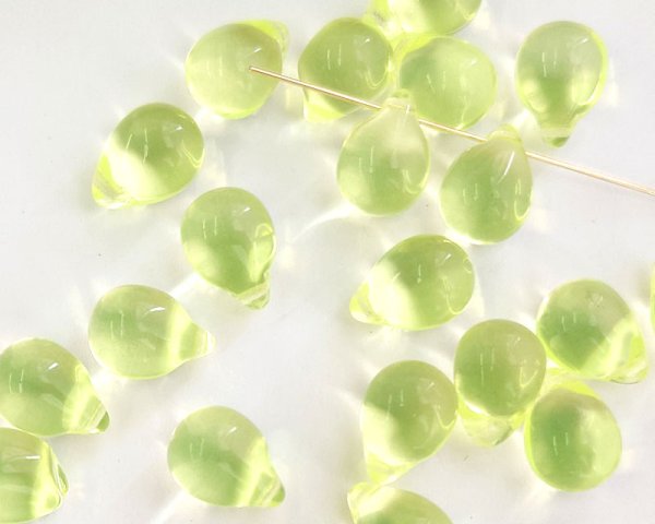 画像1: チェコガラスビーズ/ドロップ/ウラニウムイエロー/約14×10mm(1個) (1)