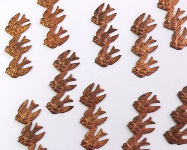 画像2: ヴィンテージ/USA/ブラススタンピング/3羽の鳥(1個) (2)