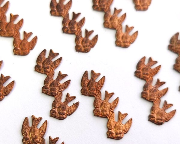 画像1: ヴィンテージ/USA/ブラススタンピング/3羽の鳥(1個) (1)