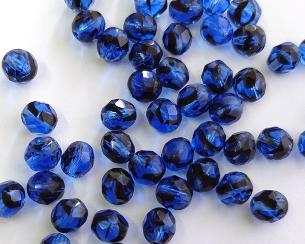 画像1: チェコガラスビーズ/ファイアポリッシュ/8mm/サファイア×ブラック(6個） (1)