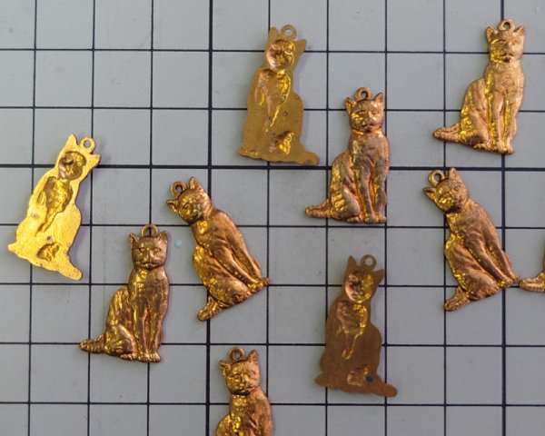 画像2: ヴィンテージ/USA/ブラスチャーム/猫(1個) (2)