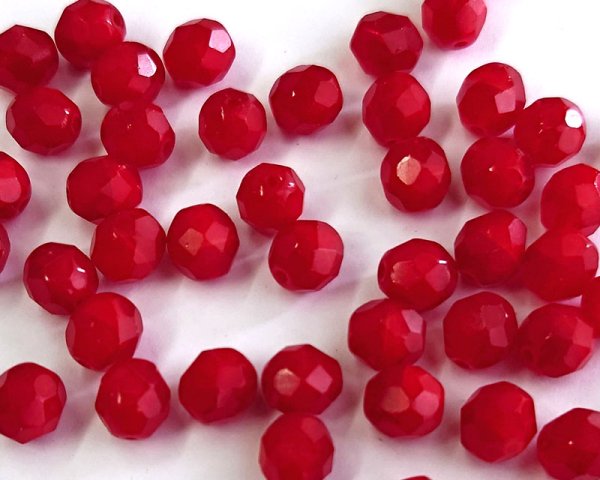 画像1: チェコガラスビーズ/ファイアポリッシュ/8mm/チェリーレッドマーブルミックス(6個） (1)