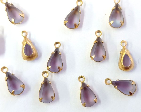 画像3: セット済/ヴィンテージガラス/ブルー×パープル/約10×6mm(1個) (3)