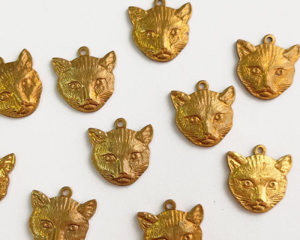 画像1: ヴィンテージ/USA/ブラスチャーム/キャットフェイス(1個) (1)