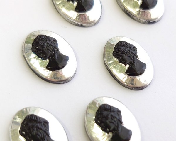 画像2: ns376/ヴィンテージ/ドイツ/ガラスカメオ/シルバー×ブラック/約18×13mm (2)