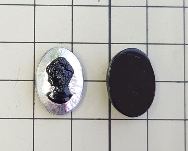 画像3: ns376/ヴィンテージ/ドイツ/ガラスカメオ/シルバー×ブラック/約18×13mm (3)