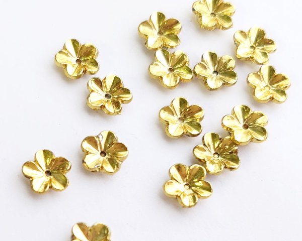 画像1: ヴィンテージ/ドイツ/プラスティック/フラワー2/ゴールドコート（4個） (1)