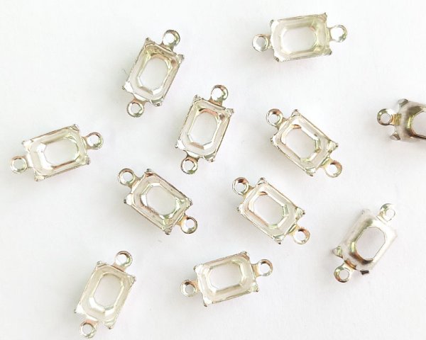 画像1: 8×6mmオクタゴン用/ブラスセッティング/オープンバック/2リング/シルバー(1個) (1)