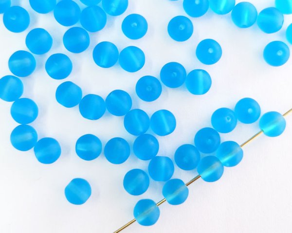 画像1: チェコガラスビーズ/ラウンド/6mm/フロストアクアマリン（10個） (1)