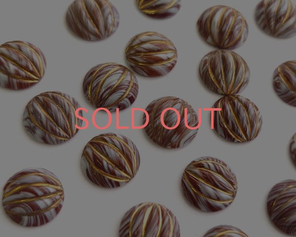 画像1: ヴィンテージ/チェコ/ガラスカボション/ブラウンマーブルゴールド/約11mm(1個) (1)