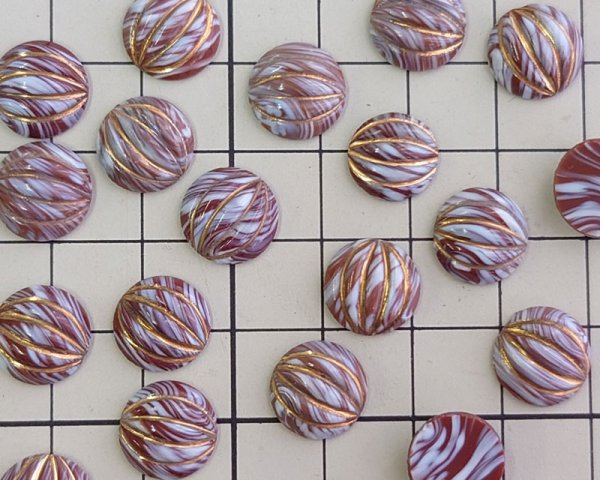 画像2: ヴィンテージ/チェコ/ガラスカボション/ブラウンマーブルゴールド/約11mm(1個) (2)