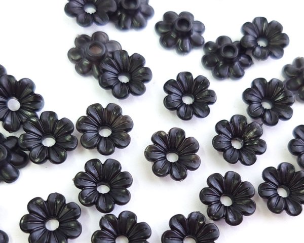 画像1: ヴィンテージ/ドイツ/プラスティック/フラワーL/マットブラック（4個） (1)