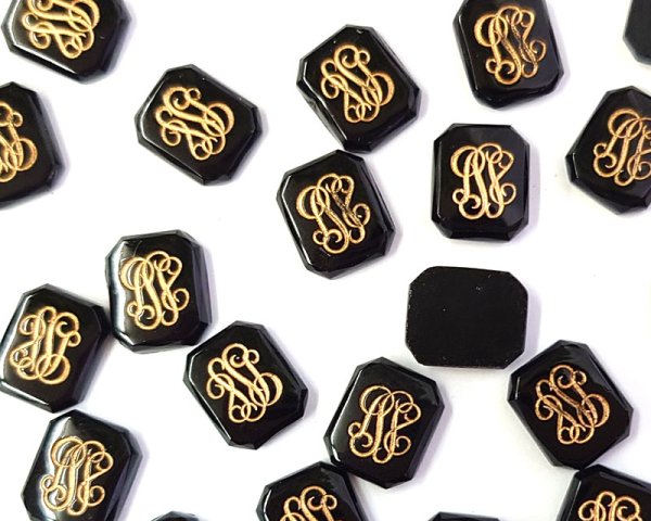 画像2: ヴィンテージ/ドイツ/ガラス/モノグラム/約12×10mm(1個) (2)