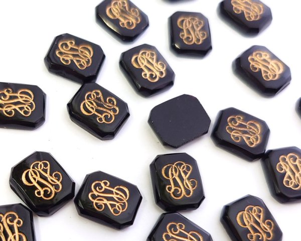 画像1: ヴィンテージ/ドイツ/ガラス/モノグラム/約12×10mm(1個) (1)