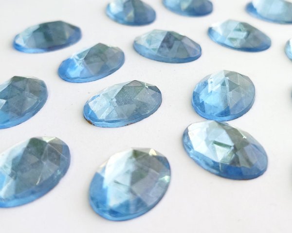 画像1: ヴィンテージ/チェコ/ガラスカボション/ローズカットオーバル//ライトサファイア/約18×13mm(1個) (1)