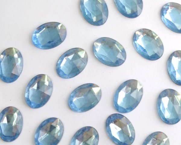 画像2: ヴィンテージ/チェコ/ガラスカボション/ローズカットオーバル//ライトサファイア/約18×13mm(1個) (2)