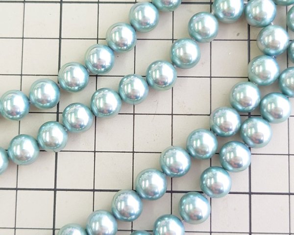 画像2: ヴィンテージ/チェコ/ガラスパール/ブルーグリーン/約8mm(4個) (2)