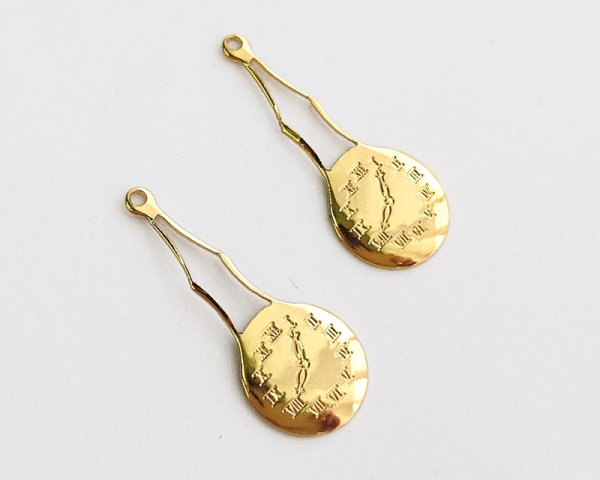 画像1: ヴィンテージ/メタルチャーム/ゴールドクロック(1個） (1)