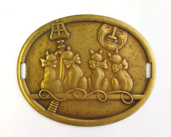 画像1: ヴィンテージ/ブラススタンピング/夜の猫たち(1個) (1)