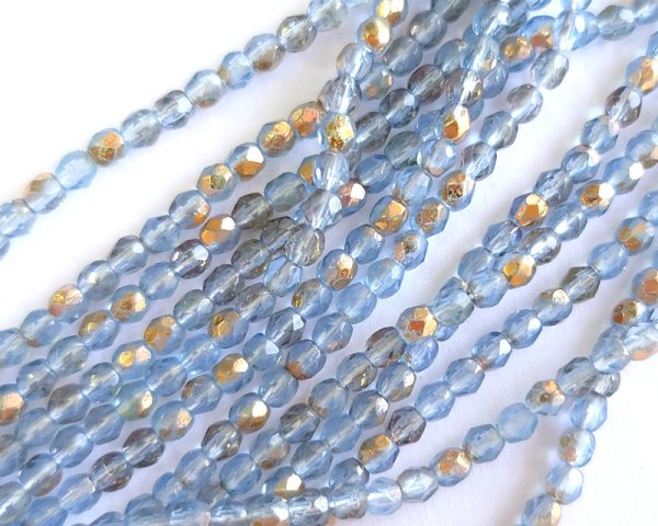 画像1: チェコガラスビーズ/ファイアポリッシュ/3mm/ライトサファイアアポロ(20個） (1)