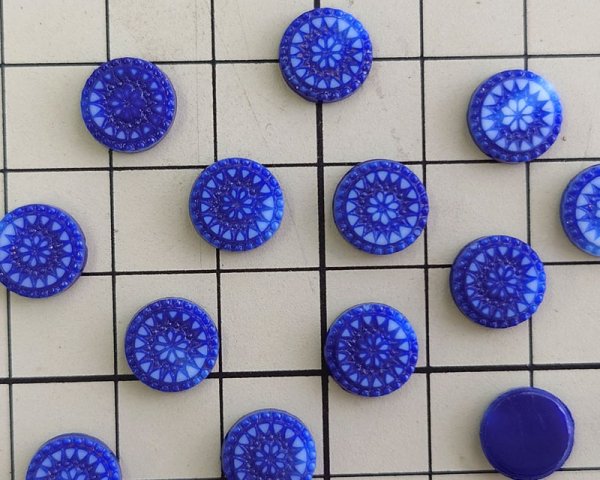 画像2: ヴィンテージ/ドイツ/ガラス/ラウンドフラワー/ネイビーマーブル/約9mm(1個)　 (2)