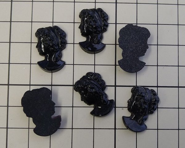 画像2: ns244/ヴィンテージ/ドイツ/ガラスカボション/カメオパーツO/ブラック/約23×14mm（1個） (2)