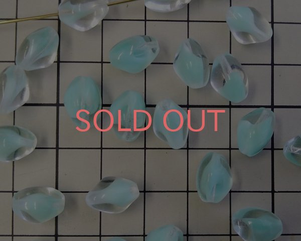 画像2: チェコガラスビーズ/ツイスト/クリア×ミント/約11×8mm(4個) (2)