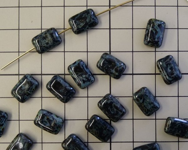 画像2: チェコガラスビーズ/レクタングル/ブラックピカソ(4個) (2)
