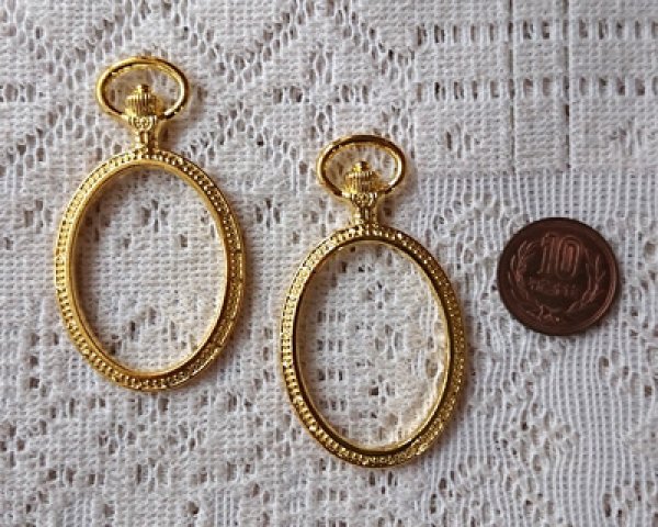 画像2: セッティング/メタル/デザイン空枠/楕円/ゴールド(1個) (2)