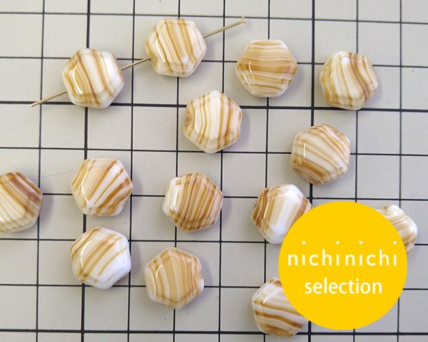 画像2: ns019/ヴィンテージ/ドイツ/フラットヘキサゴン/ブラウンストライプ(2個) (2)