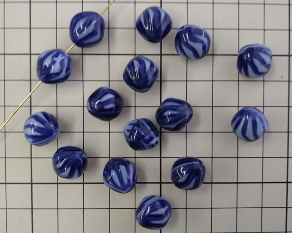 画像2: チェコガラスビーズ/ラージバイコン/ネイビーストライプ/約14×12mm（1個) (2)