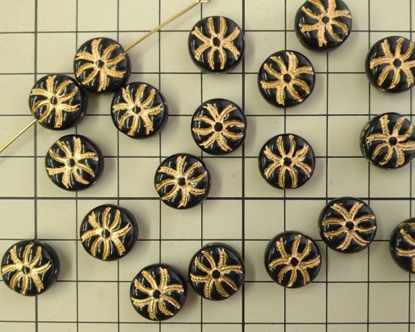 画像2: チェコガラスビーズ/スパイダーコイン/ブラック×ライトブロンズ(5個) (2)