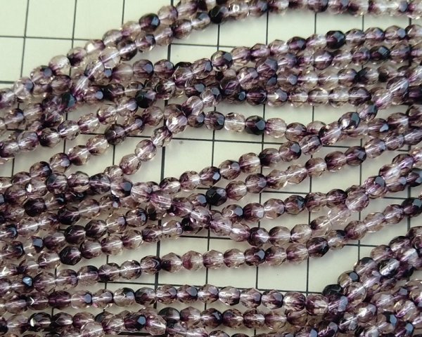 画像2: チェコガラスビーズ/ファイアポリッシュラウンド/クリスタル×アメシスト/約4mm(20個) (2)