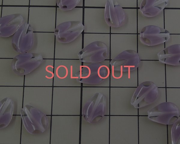 画像2: チェコガラスビーズ/ミニフラットドロップ/クリア×パープル(6個) (2)