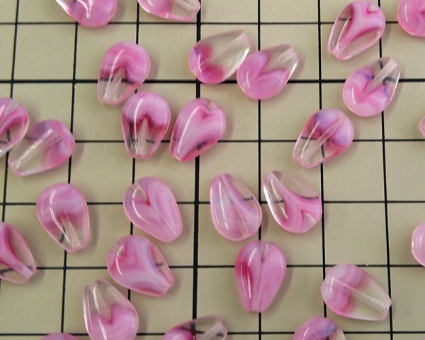 画像2: チェコガラスビーズ/ミニフラットドロップ/クリア×ピンク(6個) (2)