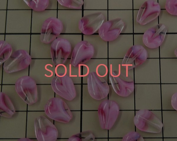 画像2: チェコガラスビーズ/ミニフラットドロップ/クリア×ピンク（6個） (2)