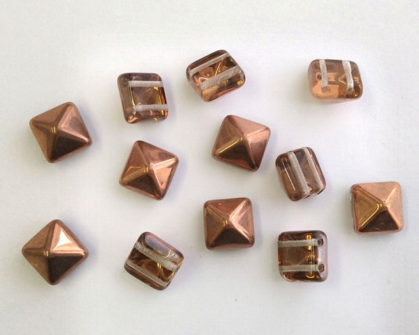 画像2: チェコガラスビーズ/2ホールスタッド/カッパーコート(2個) (2)