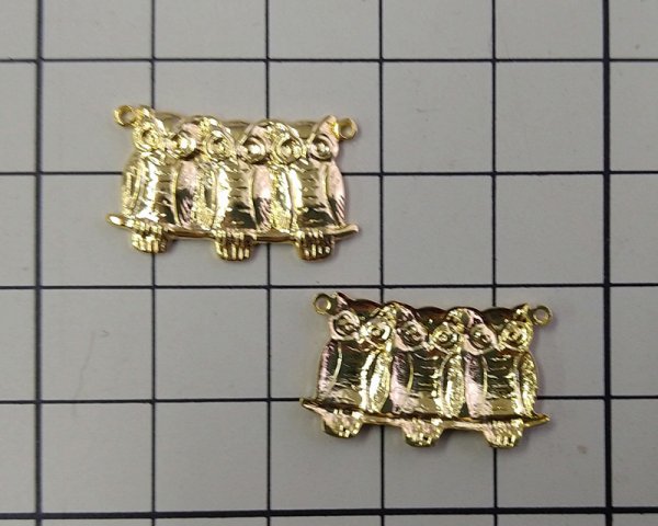 画像2: デッドストック/USA/ブラスコネクター/3羽のみみずく/ゴールドメッキ(1個) (2)